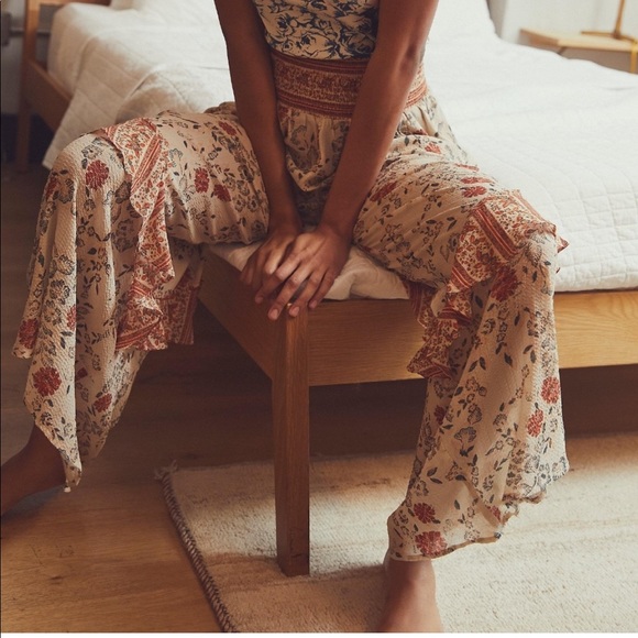 Free People Pants - NWOT Free People floral ruffle lounge wide leg pants